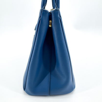 Prada Double Zip Lux Saffiano Leather, Blue, Leather, Tote Bag