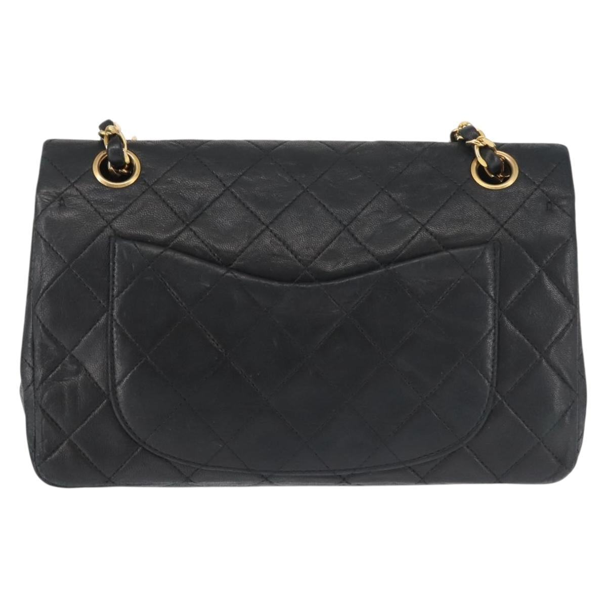 Chanel Vintage Square Classic Double Flap Bag Quilted Leather, BLACK, LEATHER, Shoulder bag
