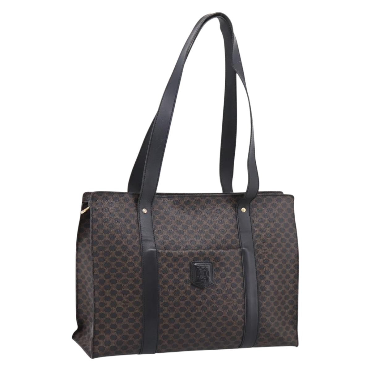 Celine Vintage Macadam Shopper Coated Canvas, Black, PVC, Tote Bag