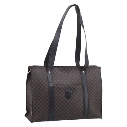 Celine Vintage Macadam Shopper Coated Canvas, Black, PVC, Tote Bag