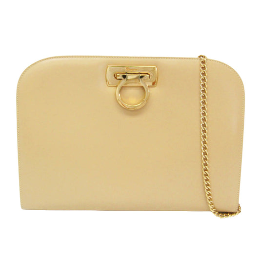 Salvatore Ferragamo Gancini, Beige, Leather, shoulder