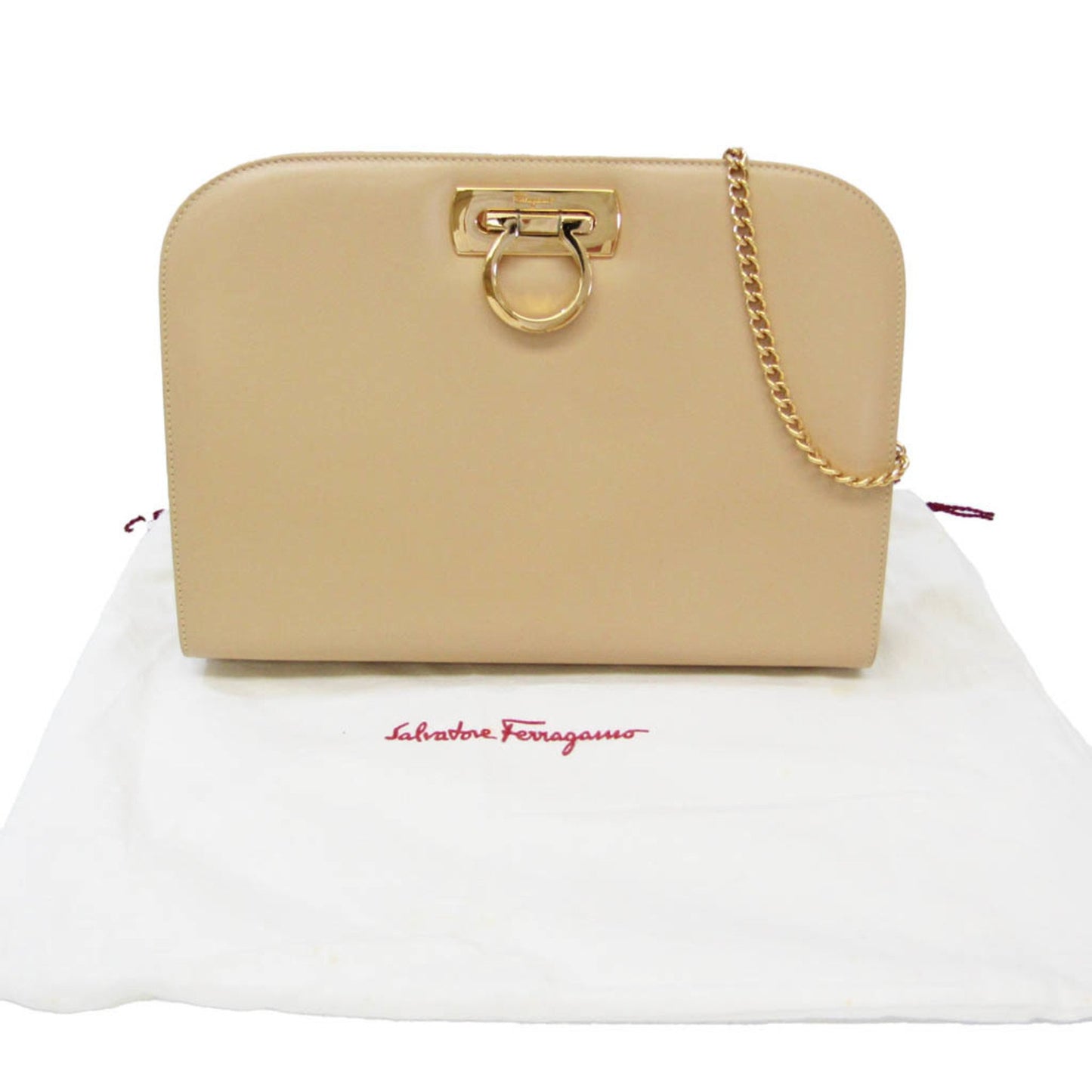 Salvatore Ferragamo Gancini, Beige, Leather, shoulder