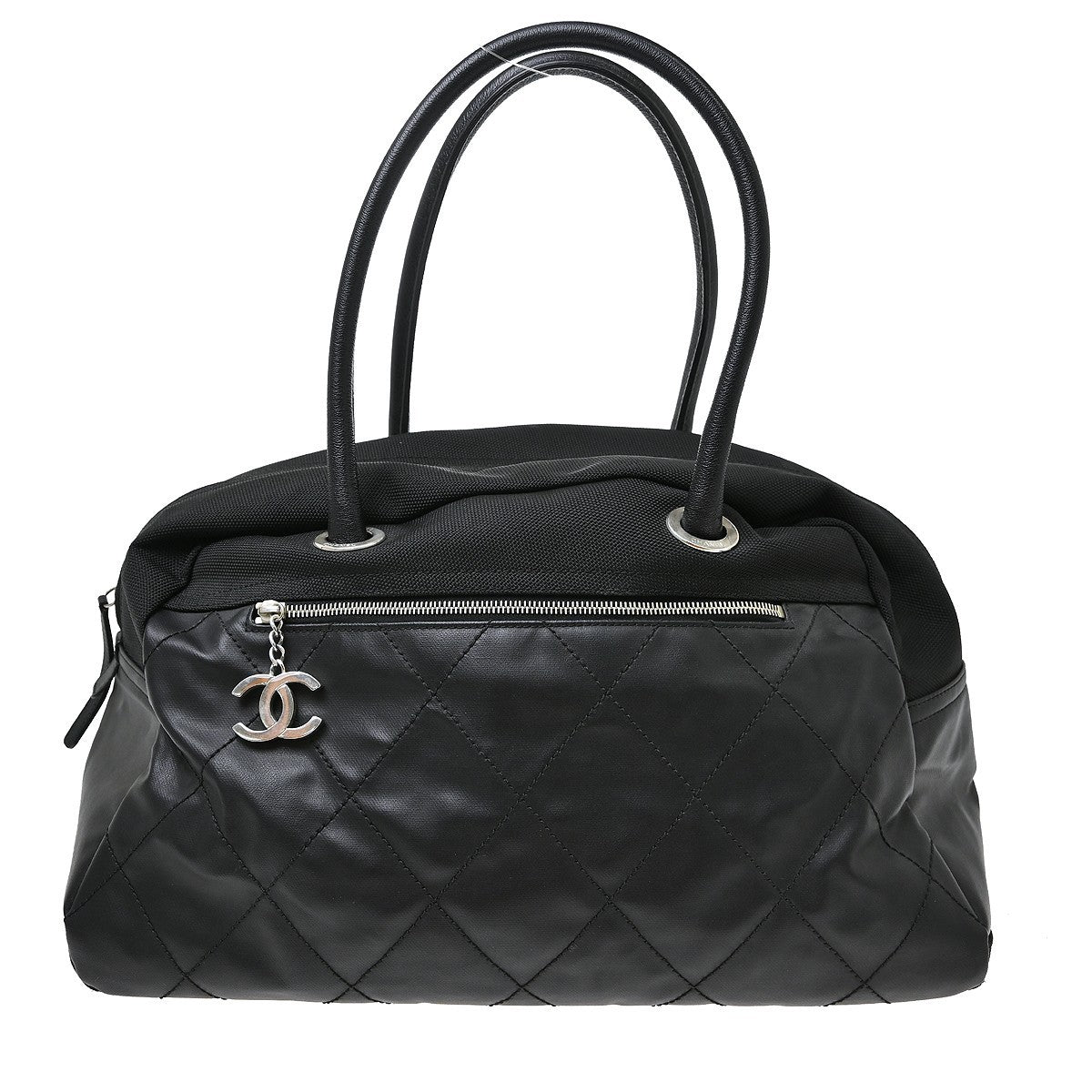 Chanel Biarritz Duffle Quilted Canvas, Black, Canvas, Tote Bag