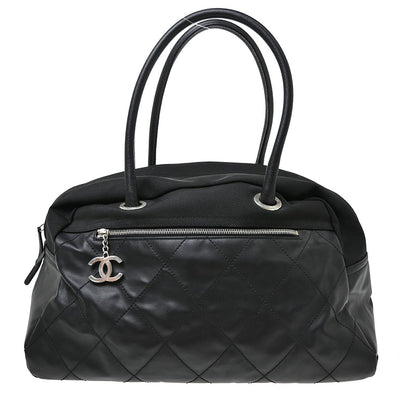 Chanel Biarritz Duffle Quilted Canvas, Black, Canvas, Tote Bag