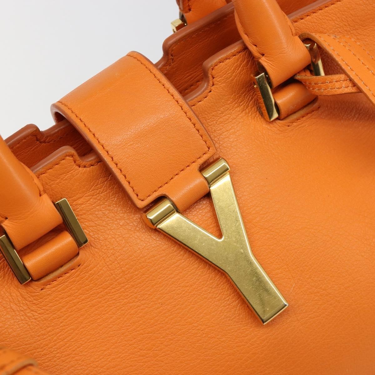 Saint Laurent Classic Y Cabas Leather, Orange, Leather, Tote Bag