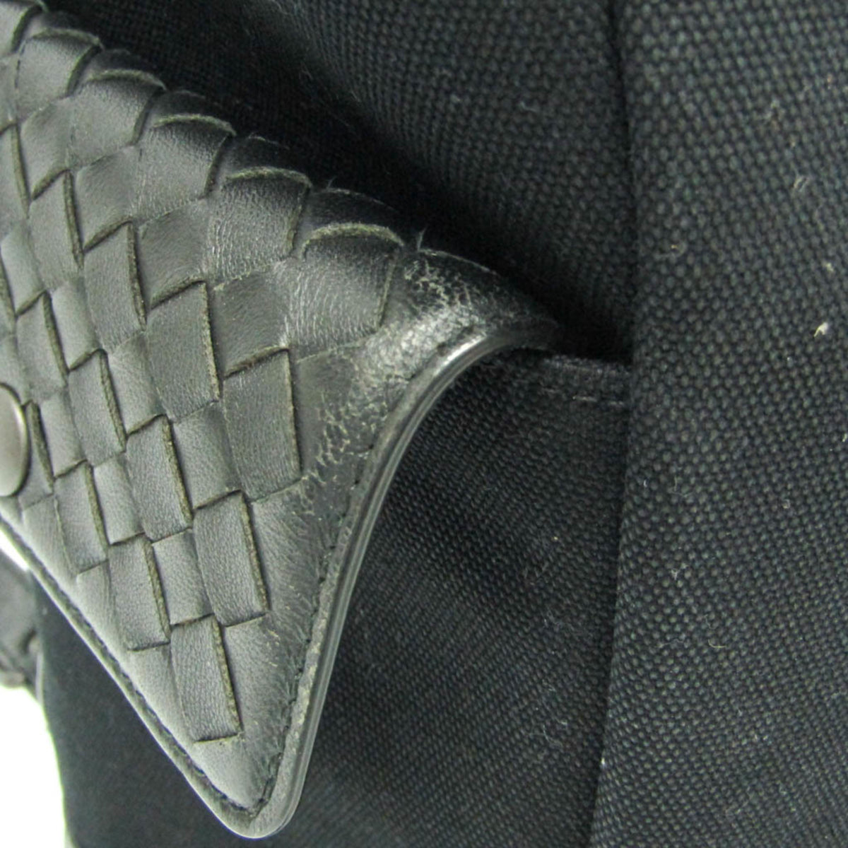 Bottega Veneta Drawstring Printed Canvas with Intrecciato Leather, Black, Canvas, Backpack