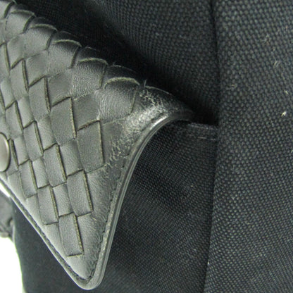 Bottega Veneta Drawstring Printed Canvas with Intrecciato Leather, Black, Canvas, Backpack