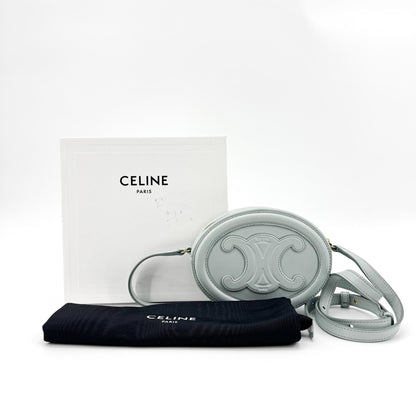 Celine Triomphe Oval Leather, Blue, Leather, Crossbody Bag