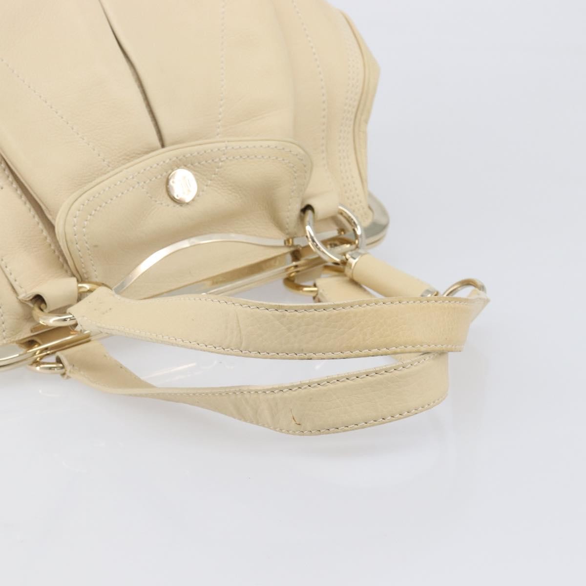 Celine Vintage Kisslock Frame Leather, Beige, Leather, Handbag