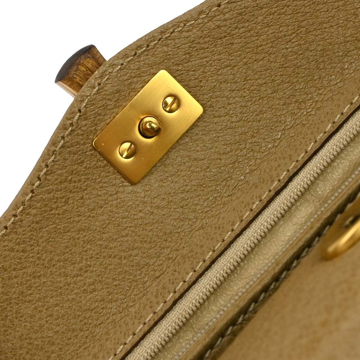 Gucci Vintage Convertible Bamboo Box Leather, Beige, Leather, Crossbody Bag