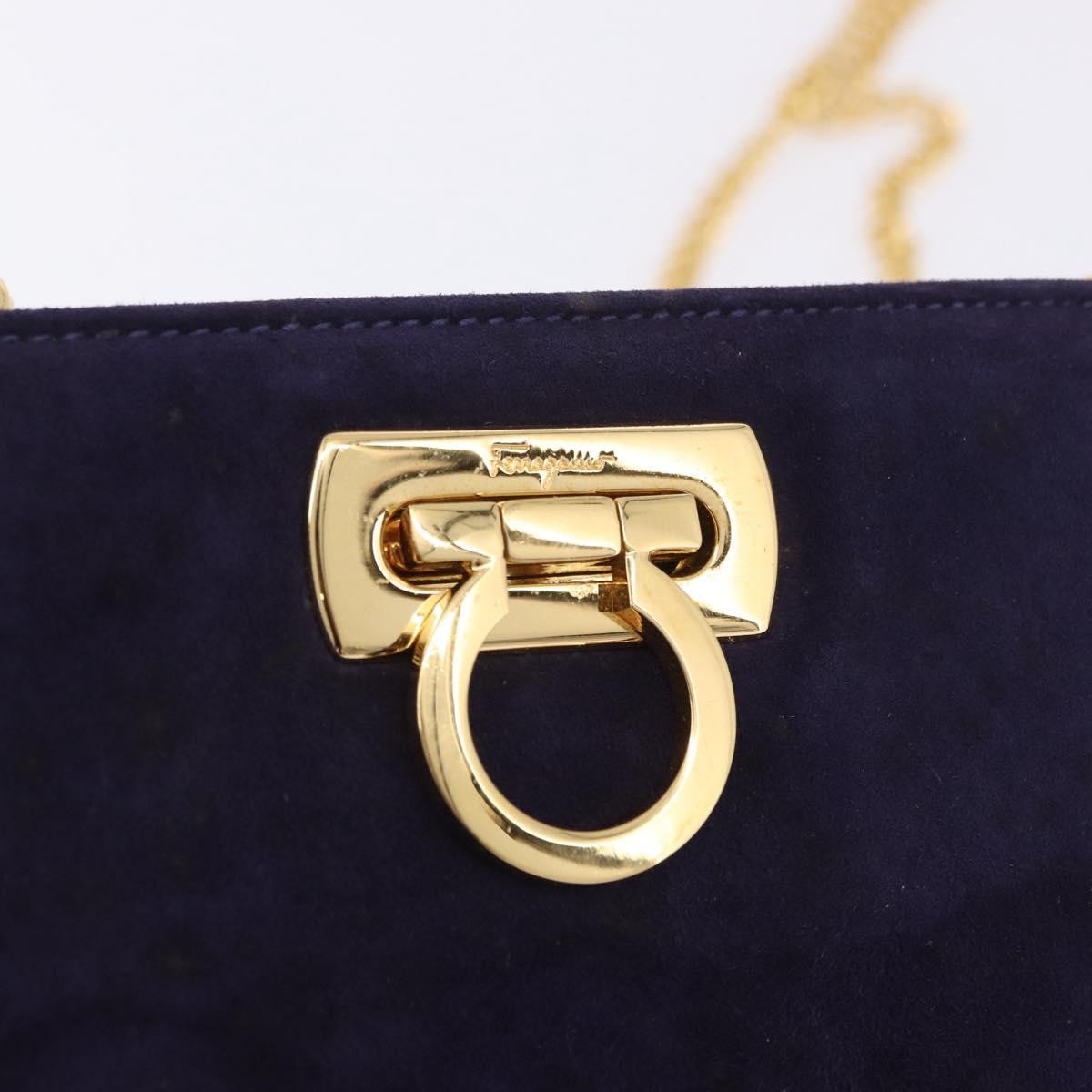 Salvatore Ferragamo Vintage Gancini Chain Suede, Purple, Suede, Shoulder Bag