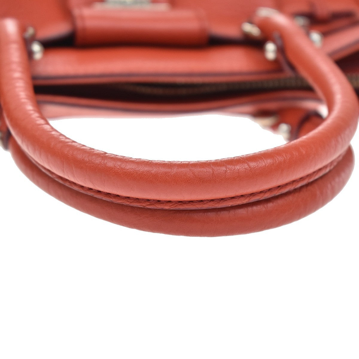 Salvatore Ferragamo Gancini Handle Leather, Orange, Leather, Tote Bag