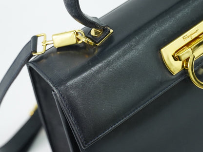 Salvatore Ferragamo Convertible Top Handle Leather, Navy, Leather, Handbag