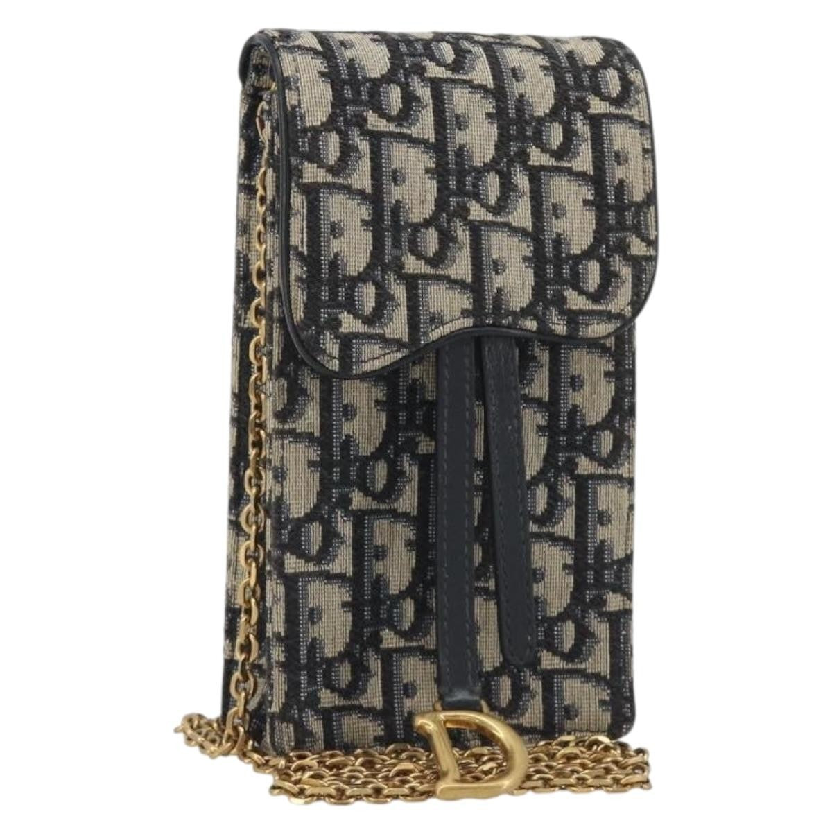 Christian Dior Phone Case Oblique Canvas, Navy, Canvas, Clutch
