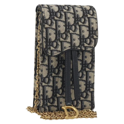 Christian Dior Phone Case Oblique Canvas, Navy, Canvas, Clutch