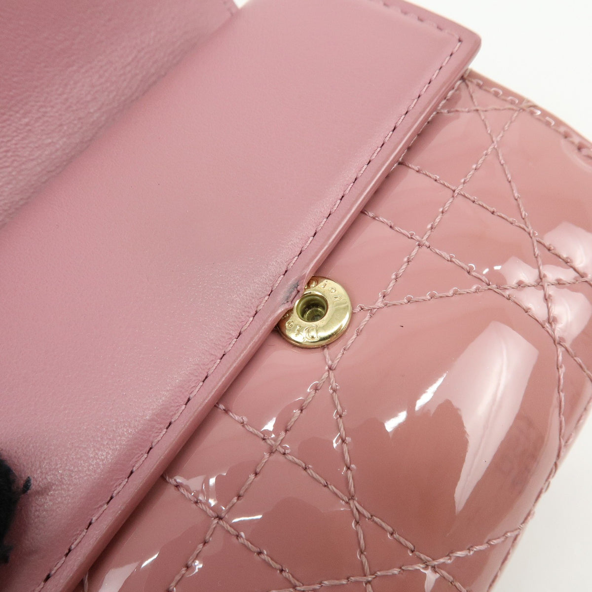Christian Dior Lady Dior Cannage Quilt Leather, Pink, Patent Leather, Wallet