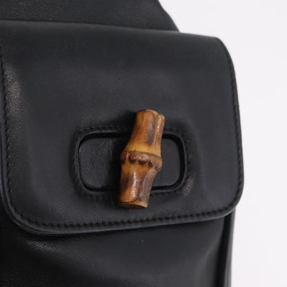 Gucci Vintage Bamboo Leather, Black, Leather, Backpack