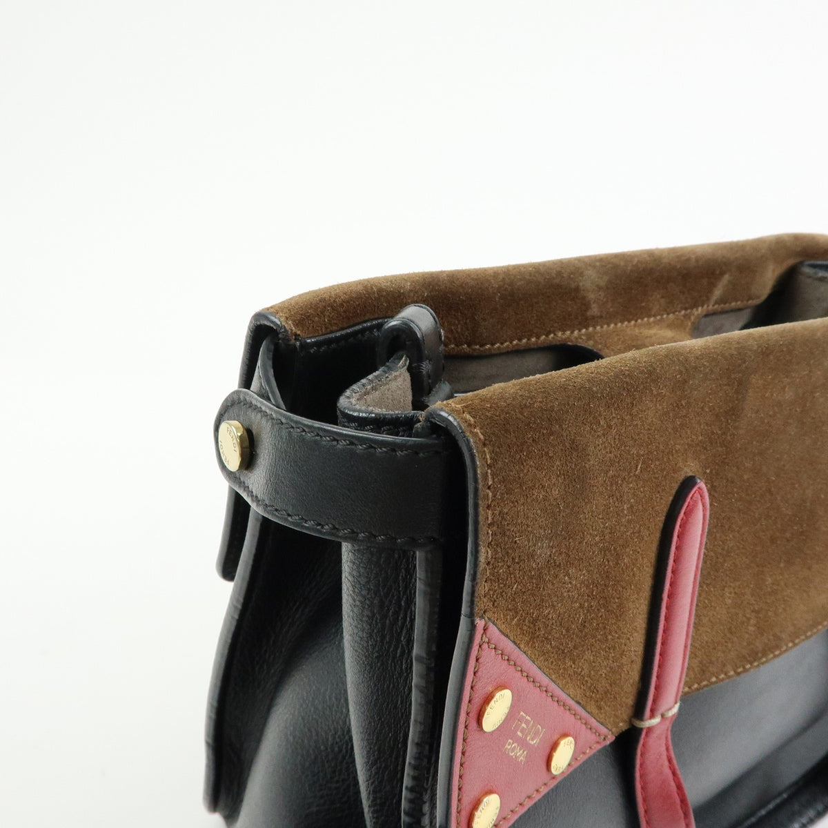 Fendi Flip Leather and Suede, Black, Leather, Tote Bag