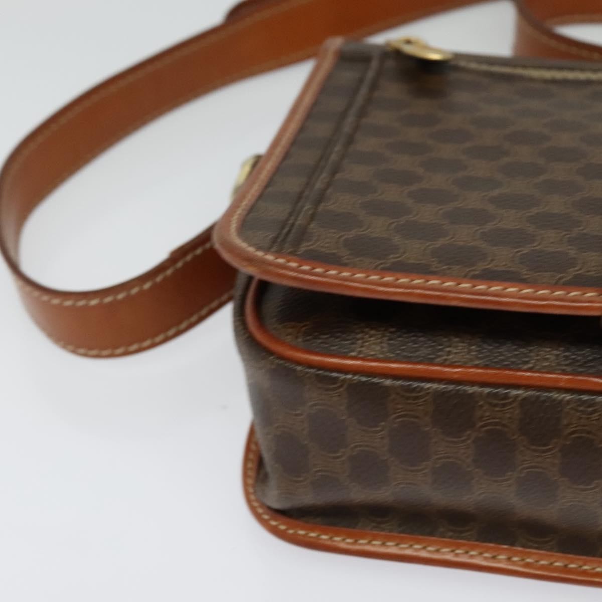 Celine Vintage Macadam Canvas and Leather, Brown, Canvas, Shoulder Bag