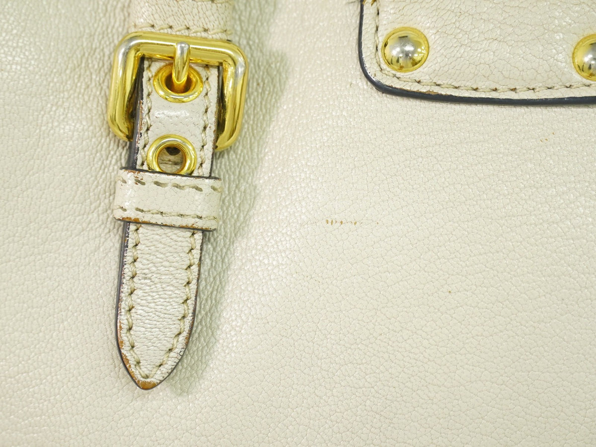 Miu Miu Madras Convertible Lock Leather, Beige, Leather, Tote Bag