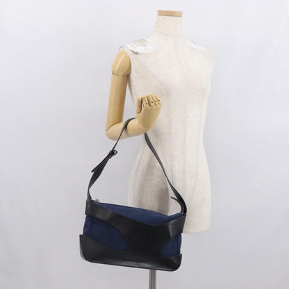 Salvatore Ferragamo Cut Out Leather and Canvas, Navy, Canvas, Shoulder Bag