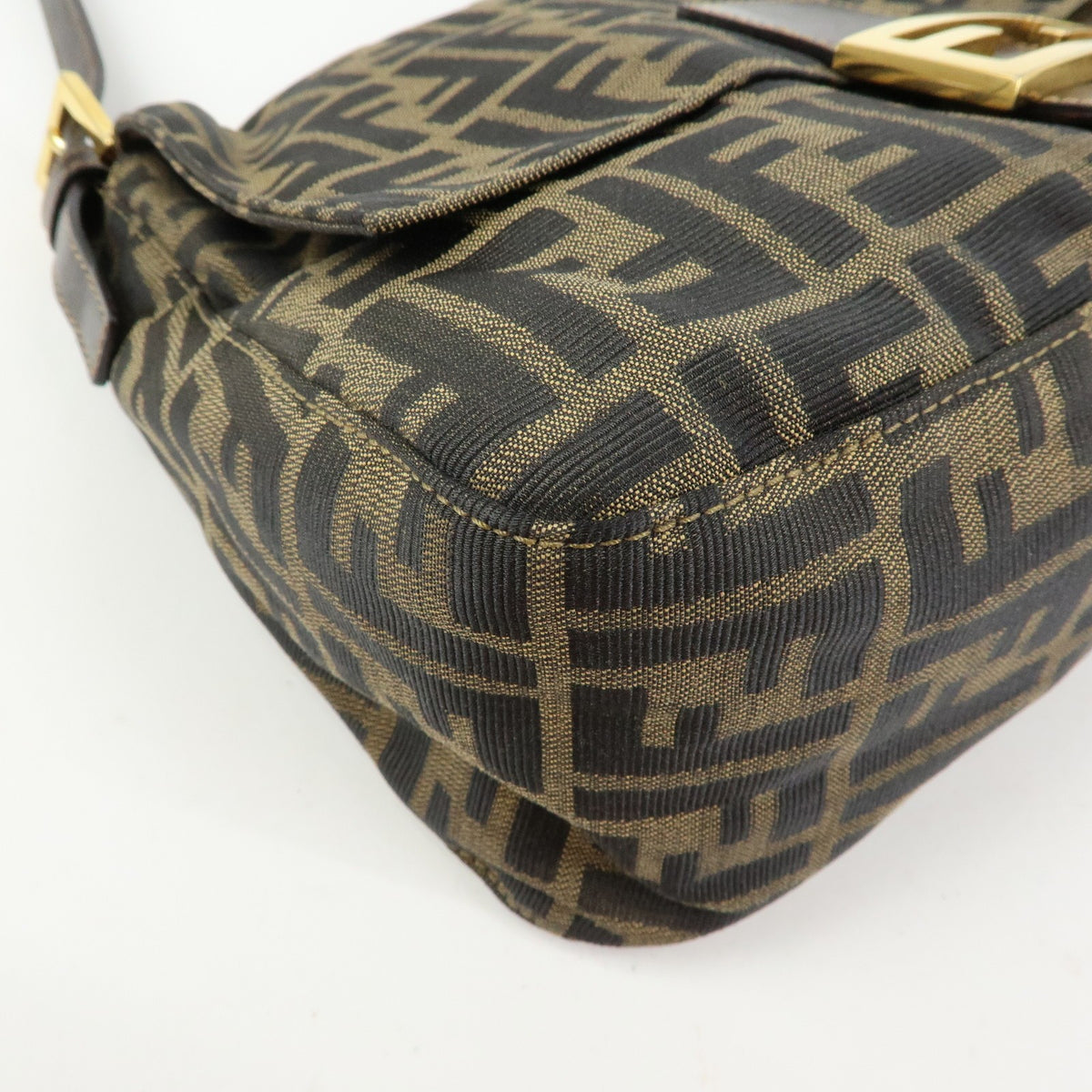 Fendi Round Flap Baguette Zucca Canvas, Brown, Canvas, Shoulder Bag