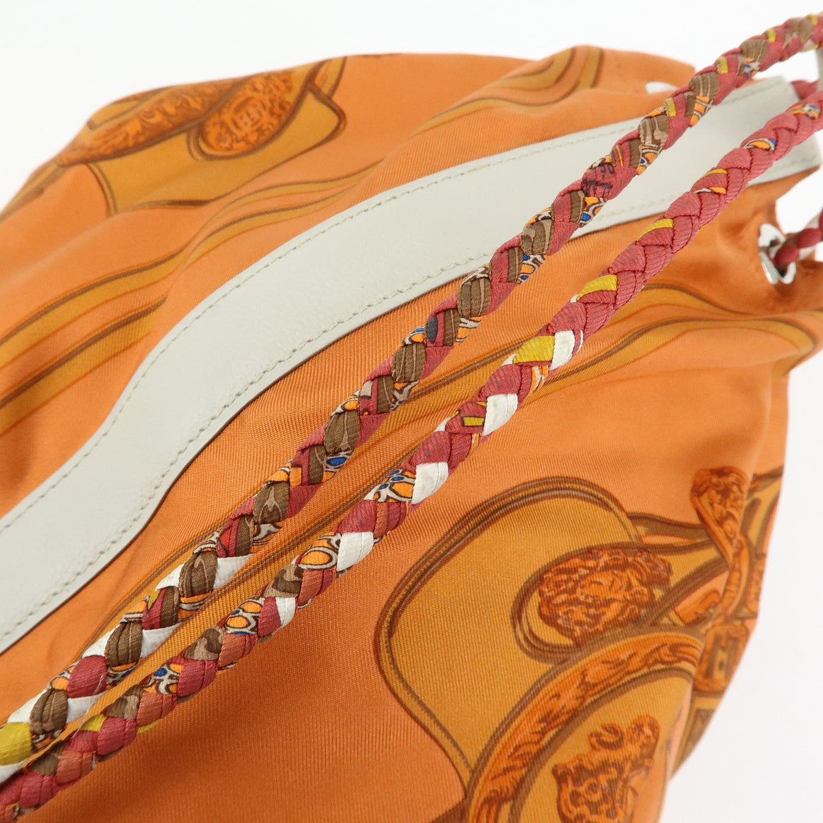 Hermes Soie Cool Printed Silk and Calfskin, Orange, Silk, Handbag