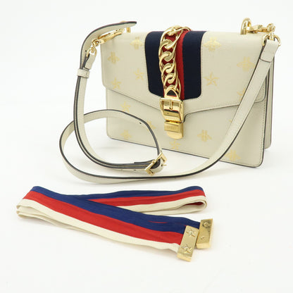 Gucci Sylvie Belt Leather, Beige, Calfskin, Handbag