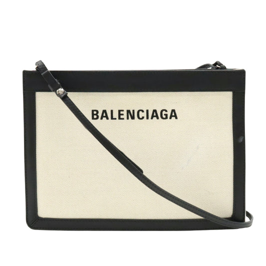 Balenciaga Navy pouch, Beige, Canvas, clutch