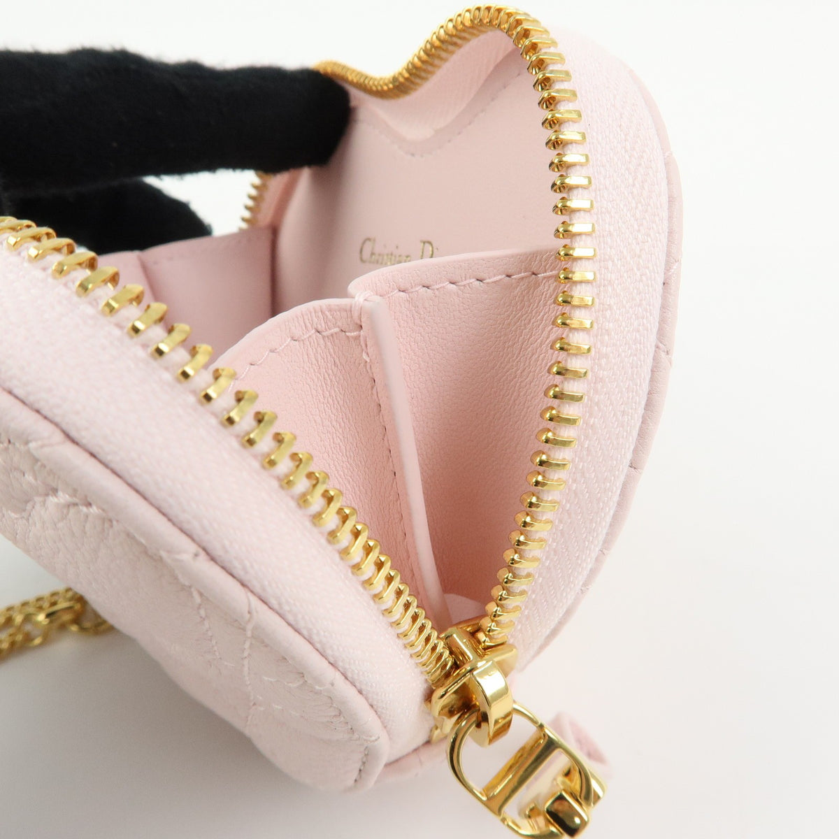 Christian Dior DiorAmour Caro Heart Pouch with Chain Cannage Quilt Calfskin, Pink, Leather, Clutch