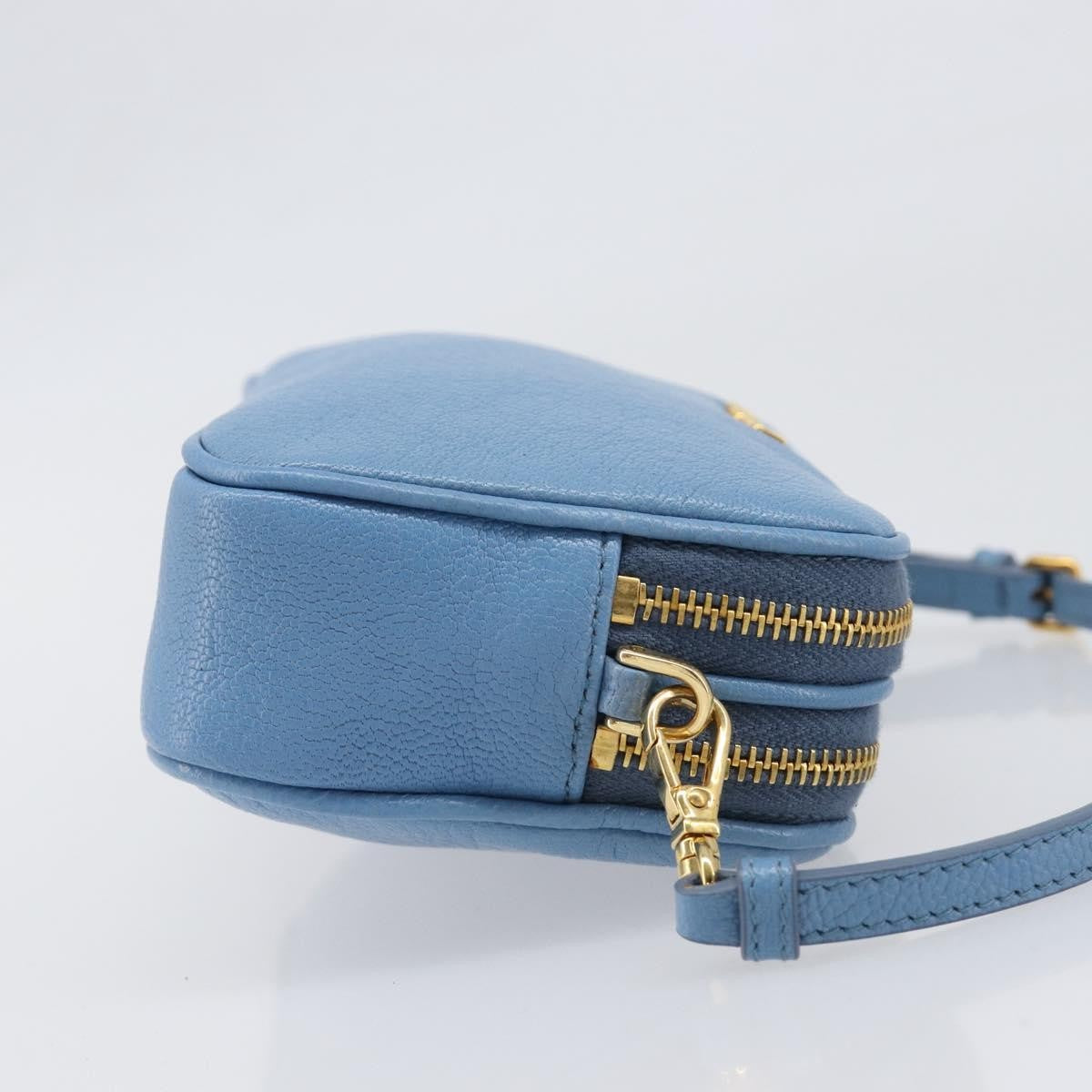 Miu Miu Double Zip Pochette Leather, Blue, Leather, Clutch