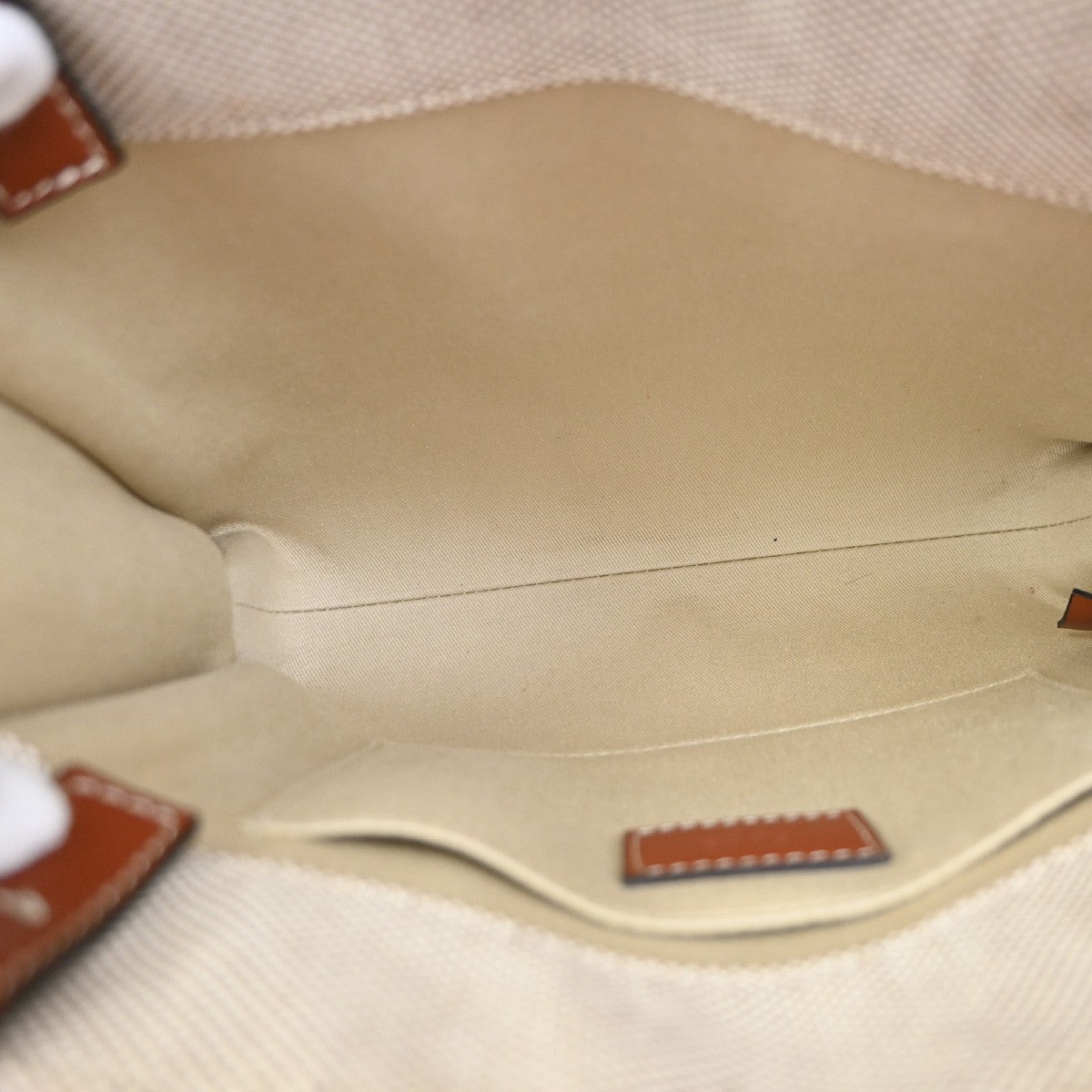 Chloe Woody Leather, Beige, Canvas, Tote Bag