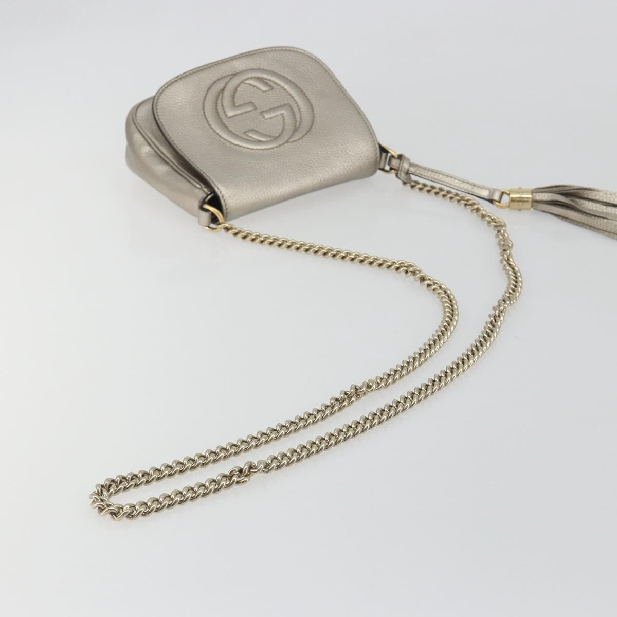 Gucci Soho Chain Leather, Silver, Leather, Shoulder Bag