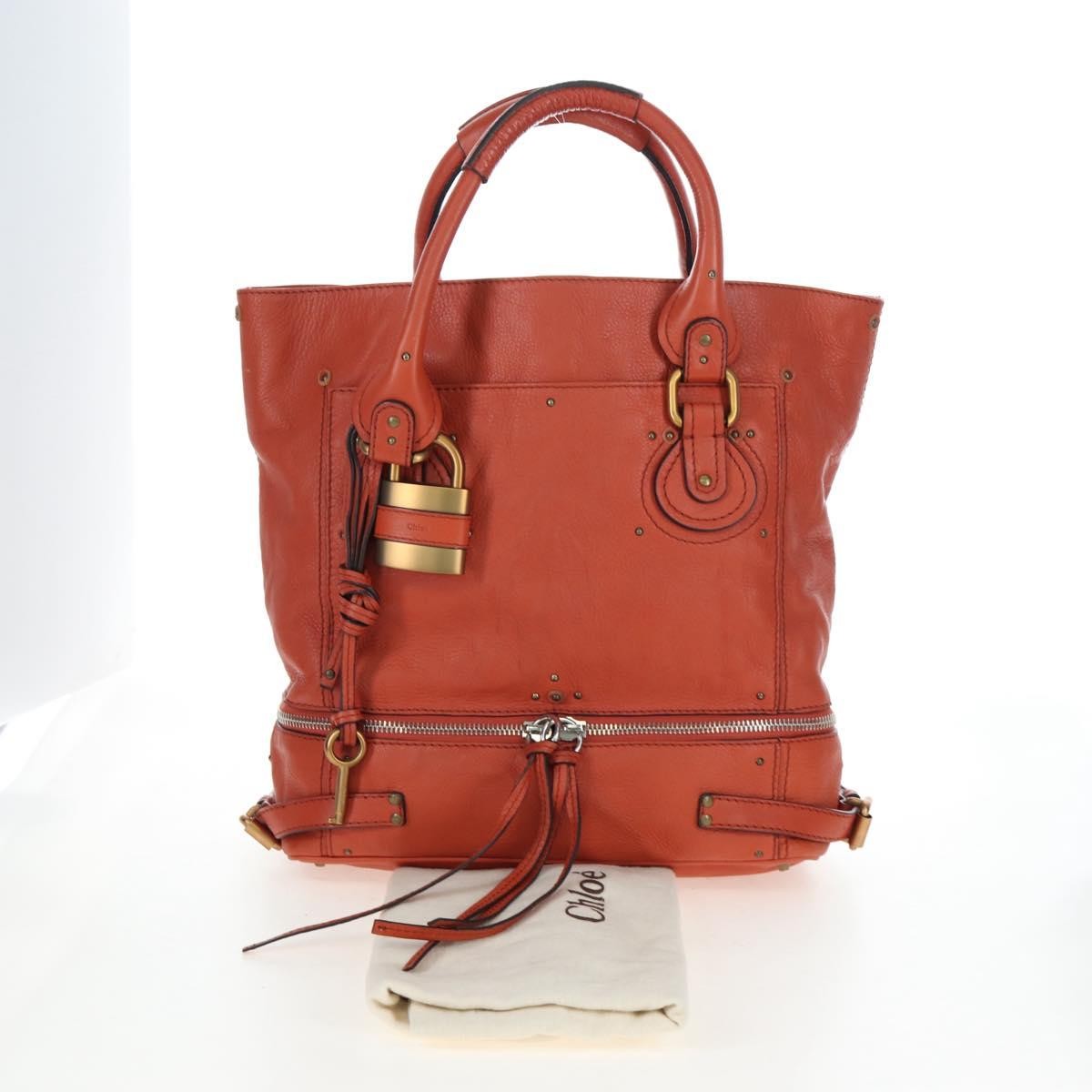 Chloe Paddington Leather, Orange, Leather, Tote Bag