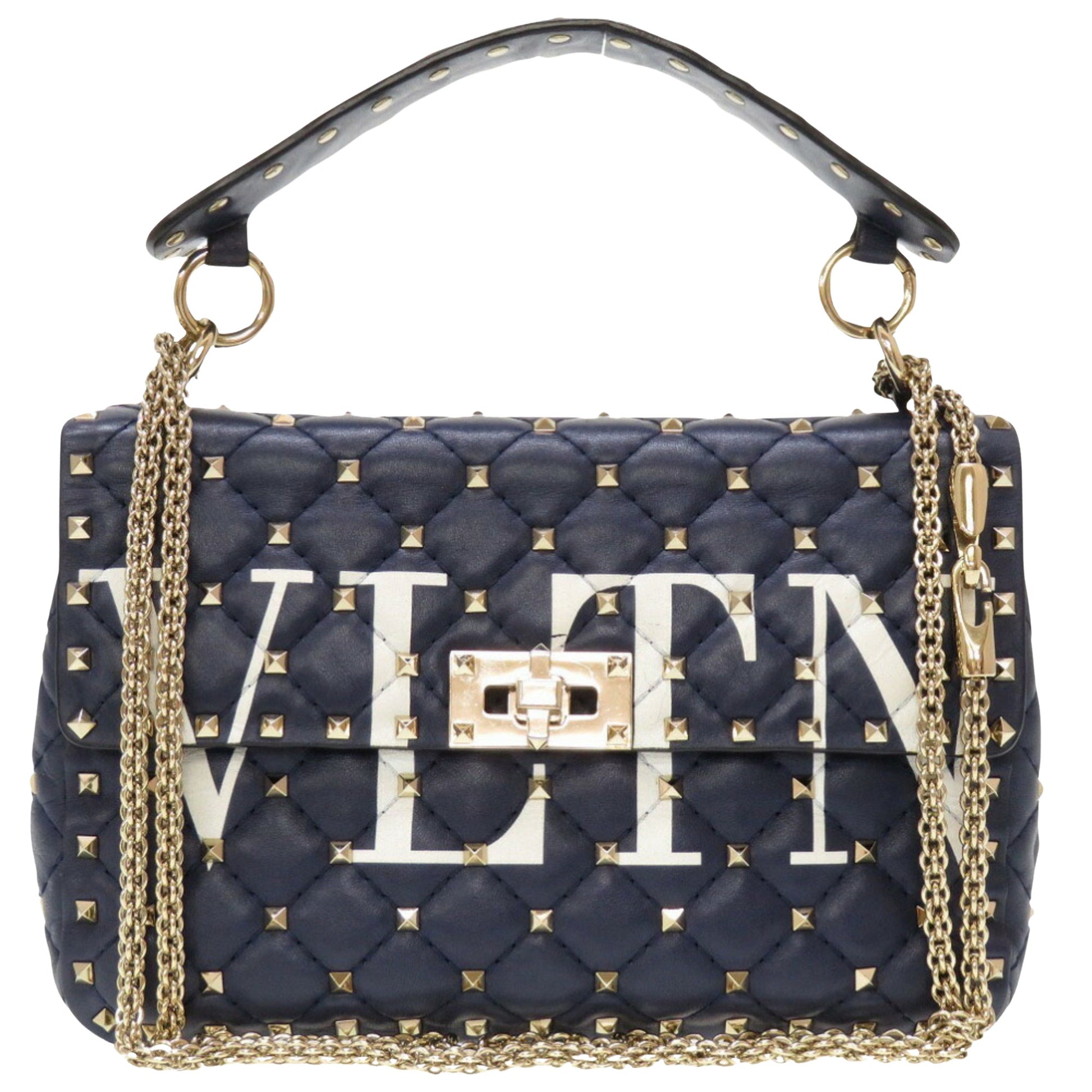 Valentino Garavani VLTN, Navy, Leather, shopper