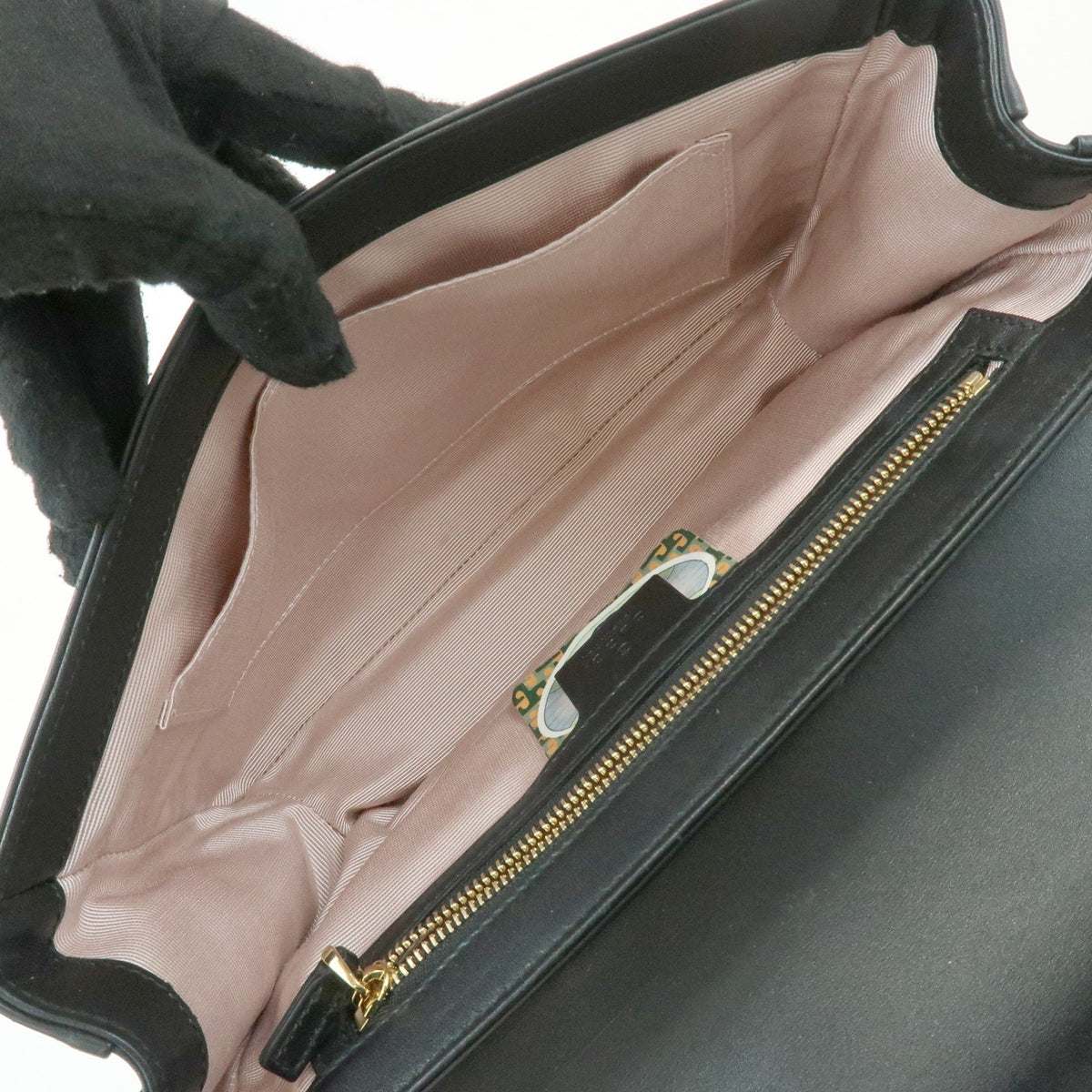 Gucci Rajah Chain Leather, Black, Leather, Tote Bag