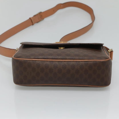 Celine Vintage Macadam Circle Logo Canvas and Leather, Brown, Canvas, Shoulder Bag