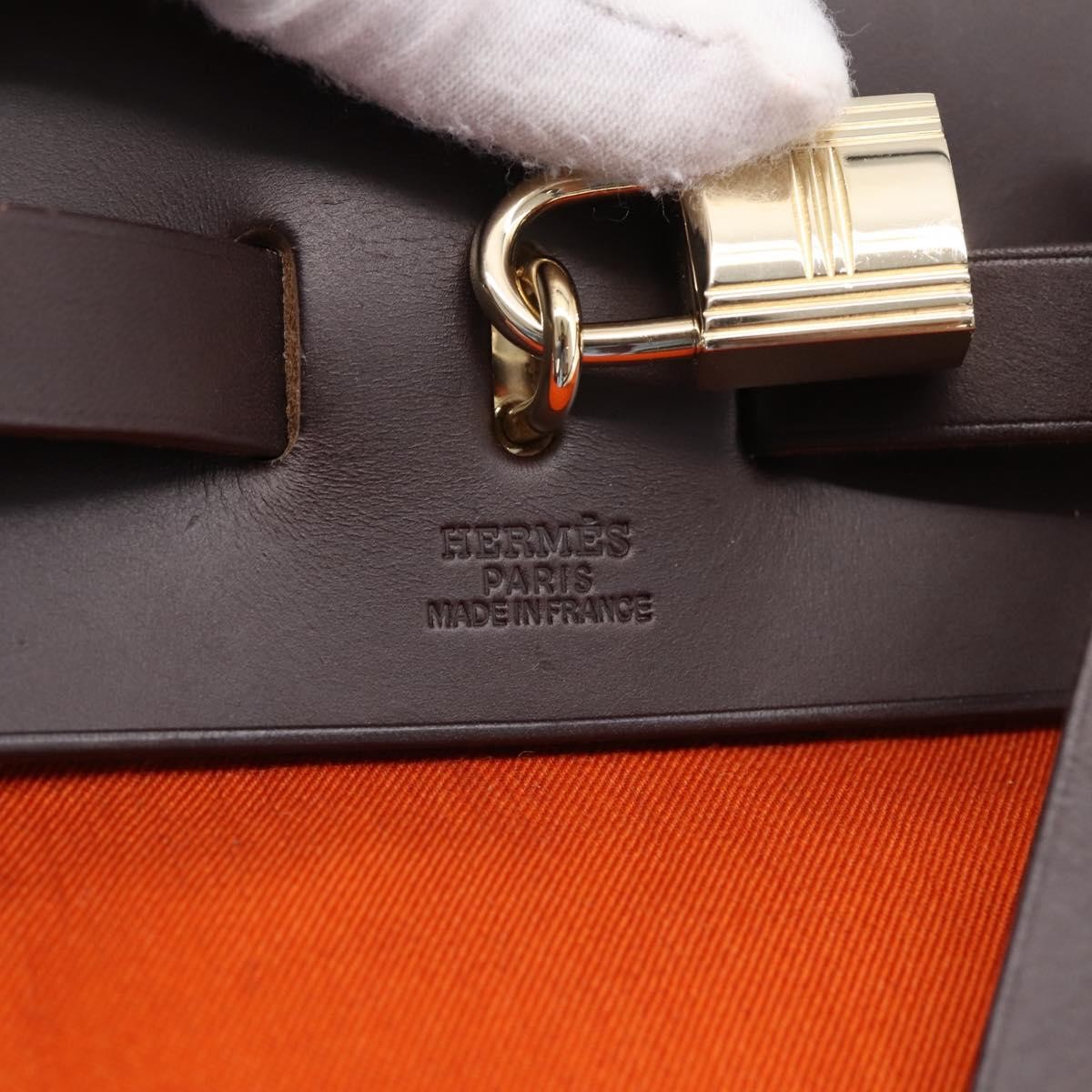 Hermes Herbag A Dos Toile, Orange, Canvas, Backpack