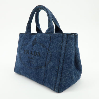 Prada Canapa Convertible Denim, Blue, Denim, Tote Bag