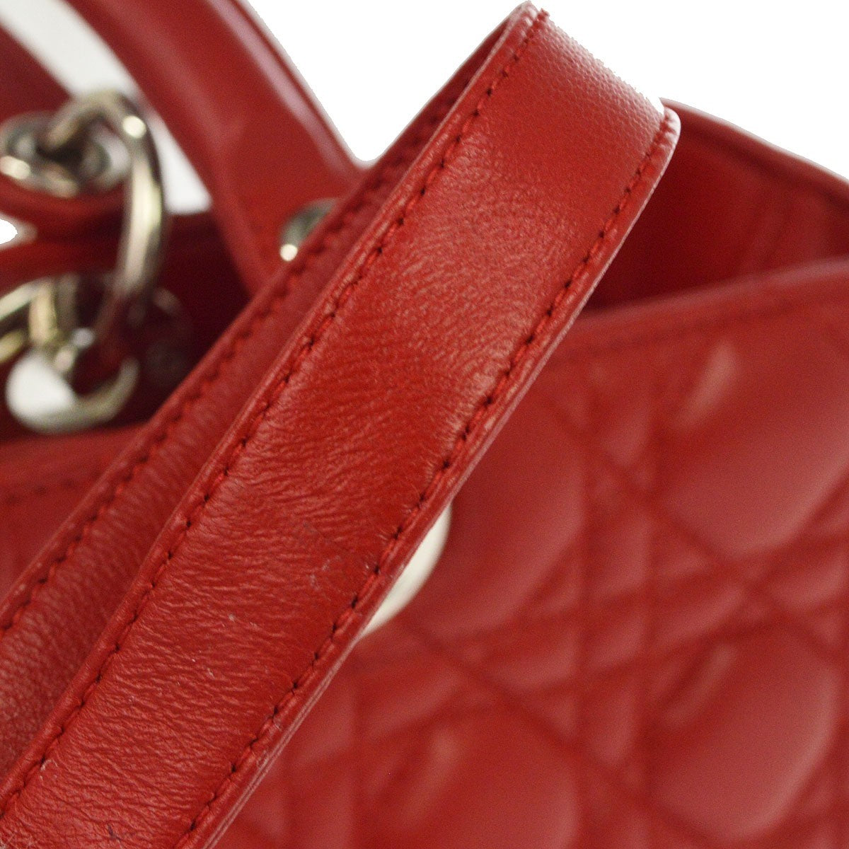 Christian Dior Lady Dior Cannage Quilt Lambskin, Red, Leather, Handbag