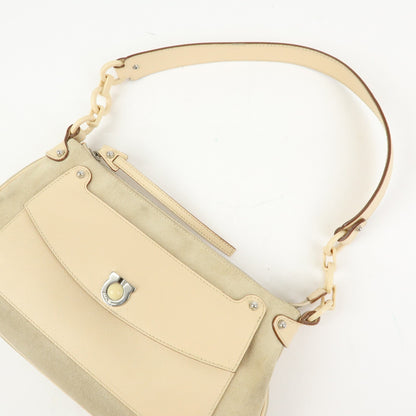 Salvatore Ferragamo Gancini Suede, Beige, Suede, Crossbody Bag