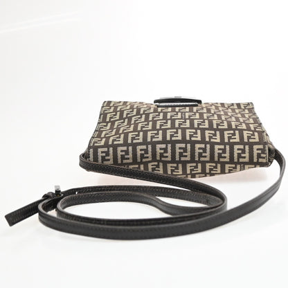 Fendi Vintage Flap Zucchino Canvas, Brown, Canvas, Crossbody Bag