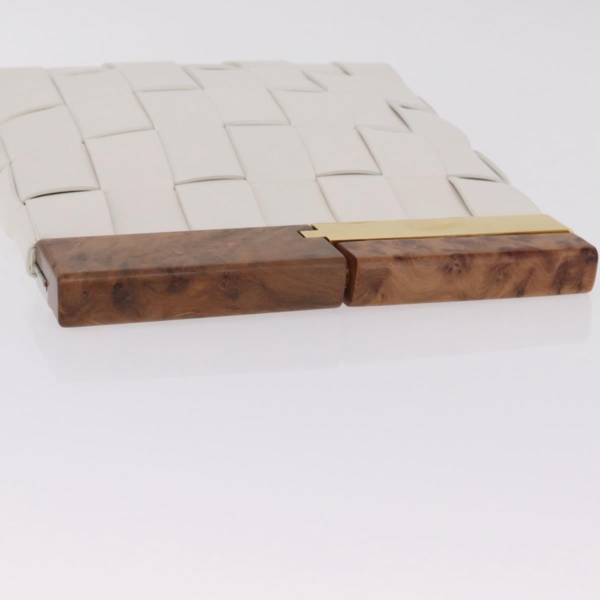 Bottega Veneta The Snap Clutch Maxi Intrecciato Leather with Wood and Metal, White, Leather, Clutch