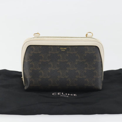 Celine Zip Around Chain Clutch Triomphe Coated Canvas, Brown, Canvas, Clutch