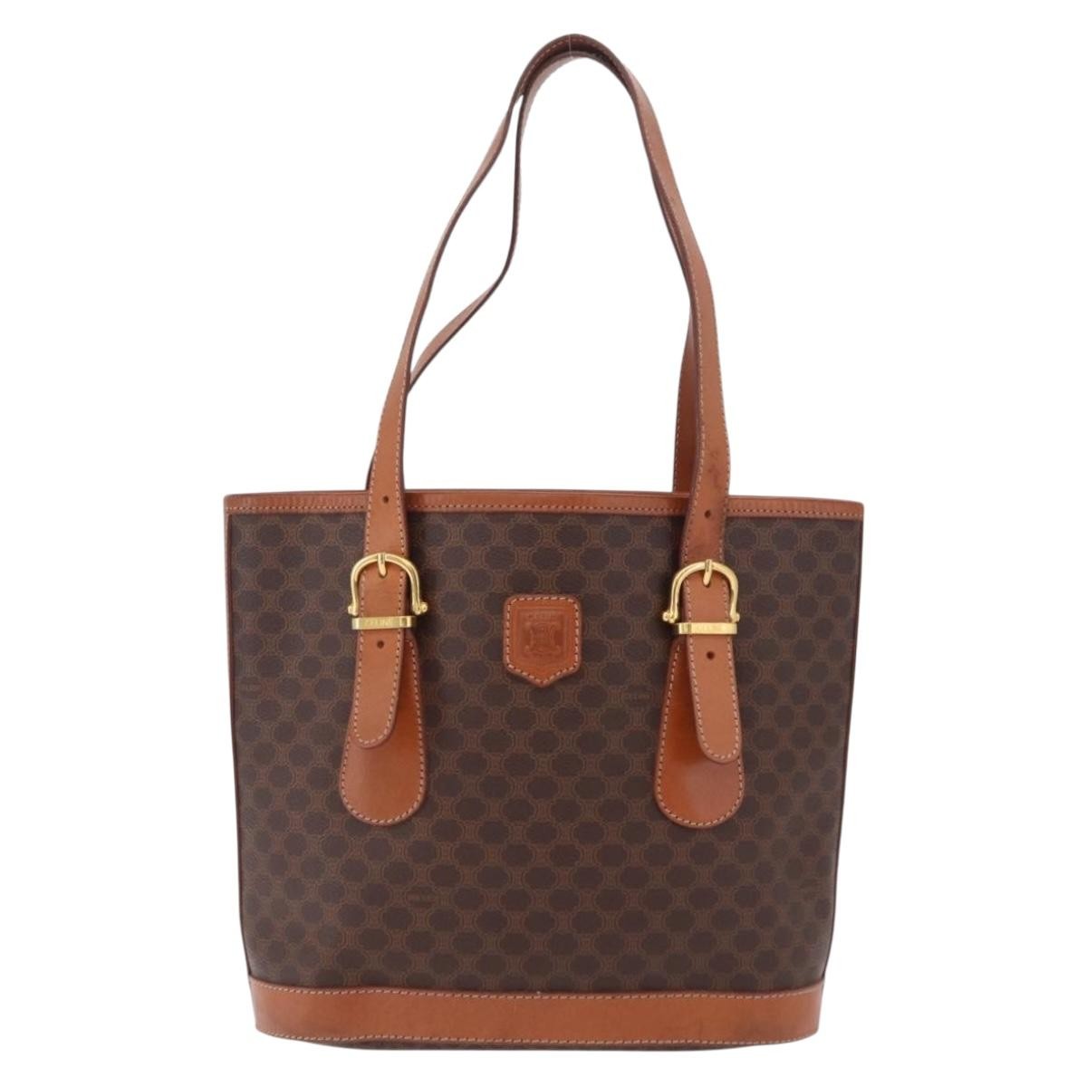 Celine Vintage Macadam Shopper Coated Canvas, Brown, Canvas, Tote Bag