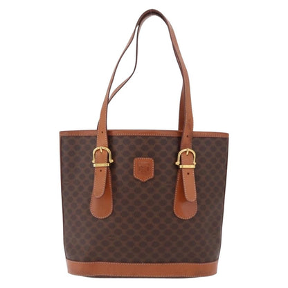 Celine Vintage Macadam Shopper Coated Canvas, Brown, Canvas, Tote Bag