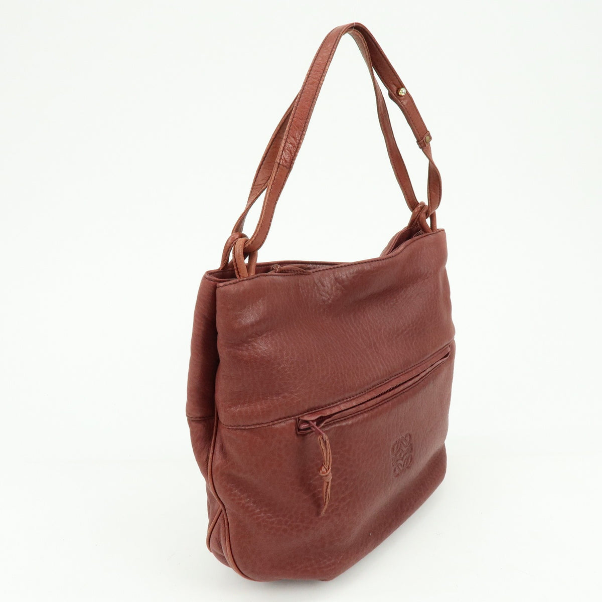 Loewe Anagram Leather, Burgundy, Leather, Tote Bag