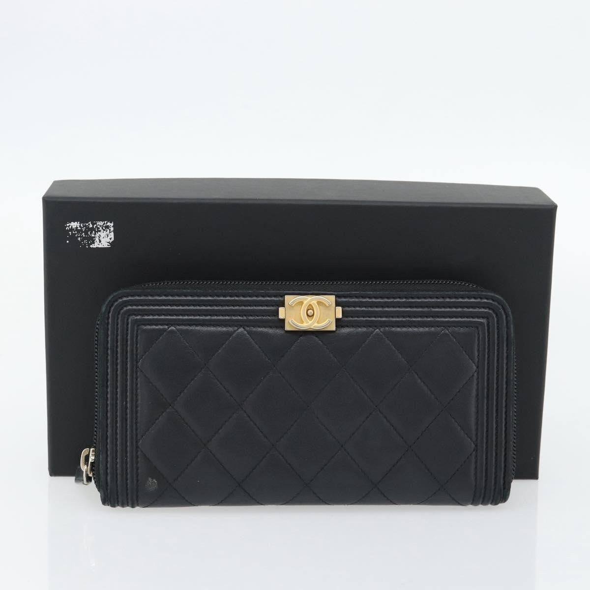 Chanel Boy Zip Around Organizer Quilted Lambskin, Black, Leather, Wallet