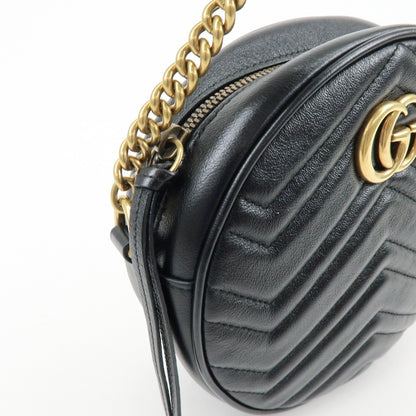 Gucci GG Marmont Round Matelasse Leather, Black, Leather, Shoulder Bag