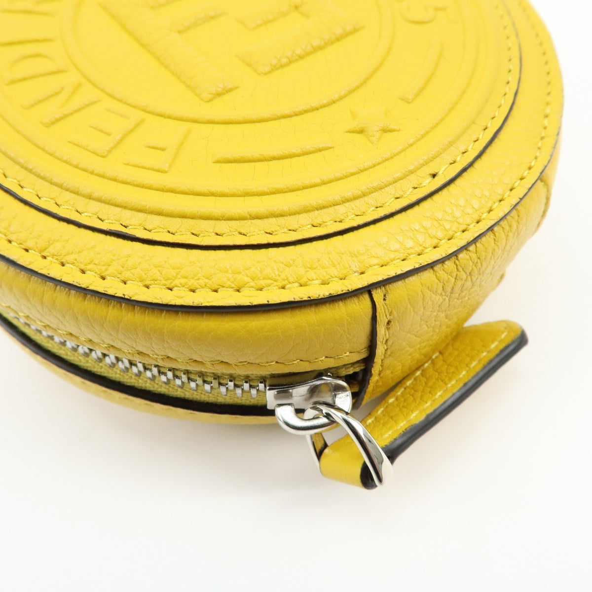 Fendi Vintage FF Round Embossed Leather, Yellow, Leather, Crossbody Bag